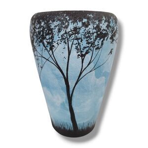 Thomas Bud Skupniewitz Art Pottery Vase Summer Tree Blue Black 6" Wisconsin